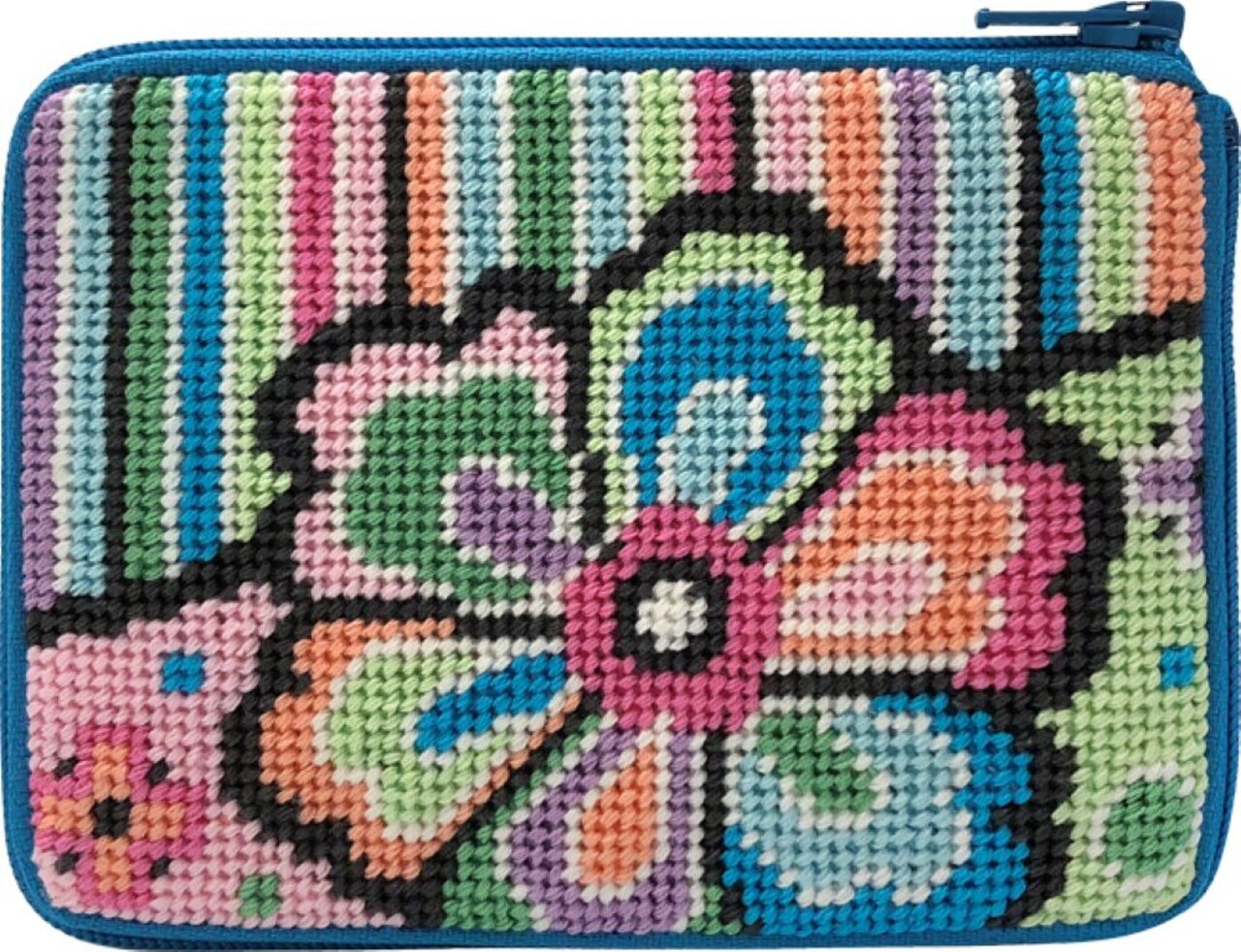 Pastel Floral Paisley Needlepoint Coin Purse Kit - Stitch & Zip